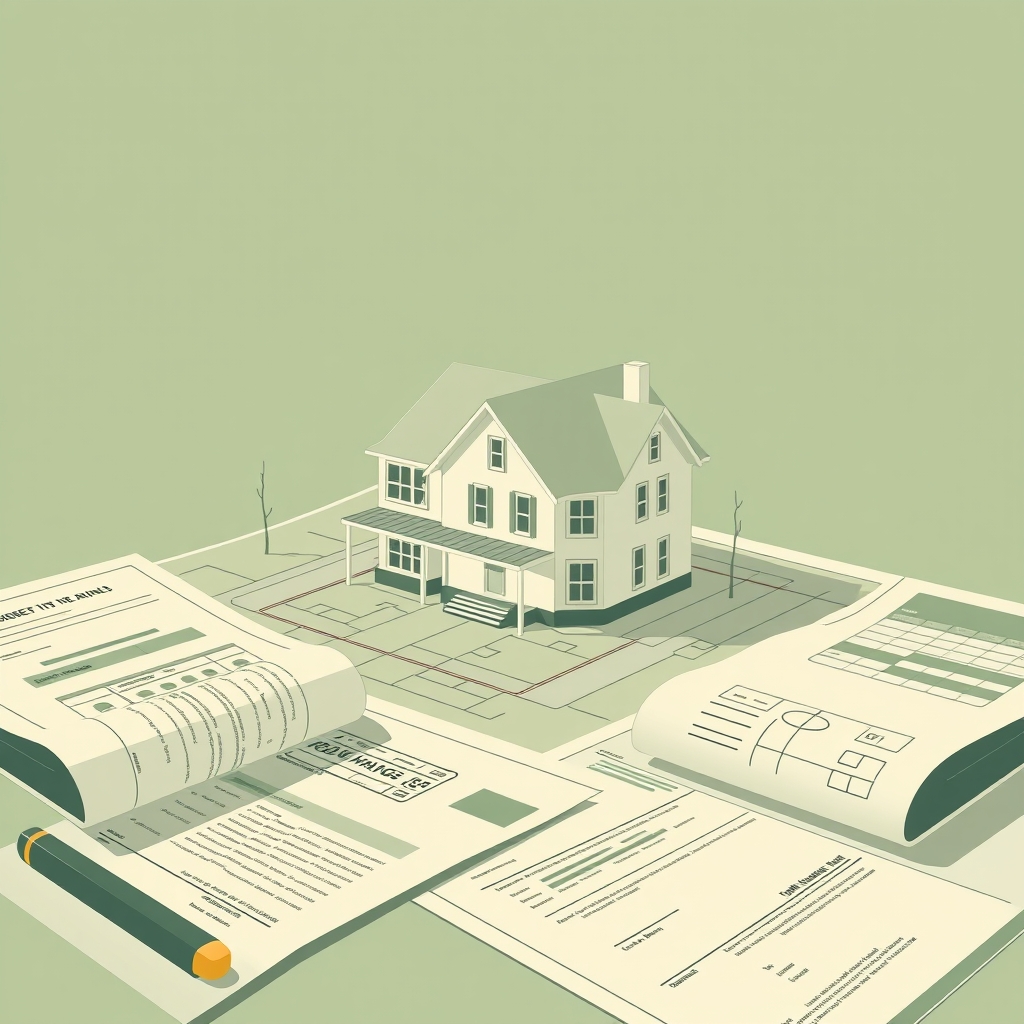 A property blueprint at the center of financial documents, illustrating asset-based underwriting.