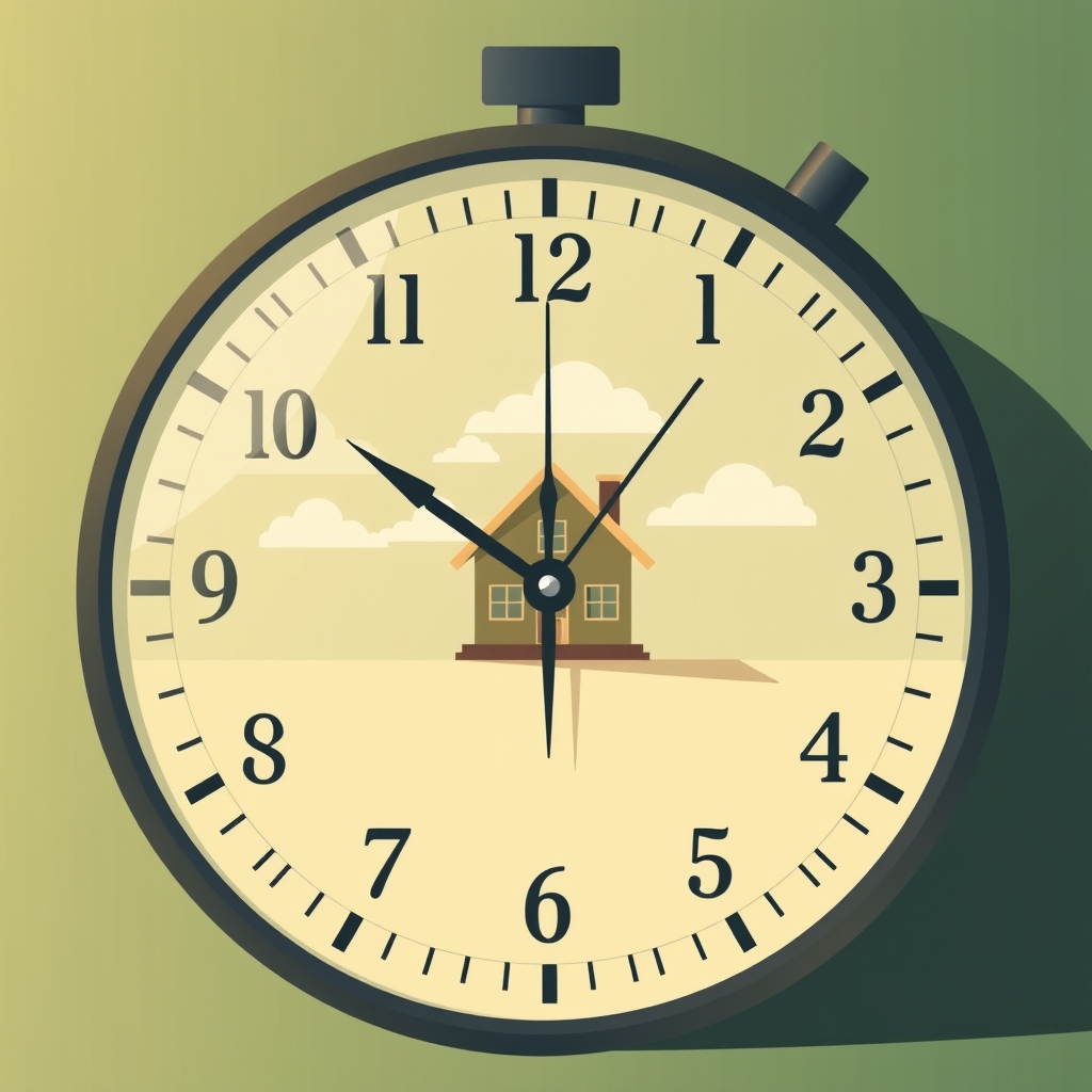 A clock and a fading property, symbolizing a missed real estate opportunity.