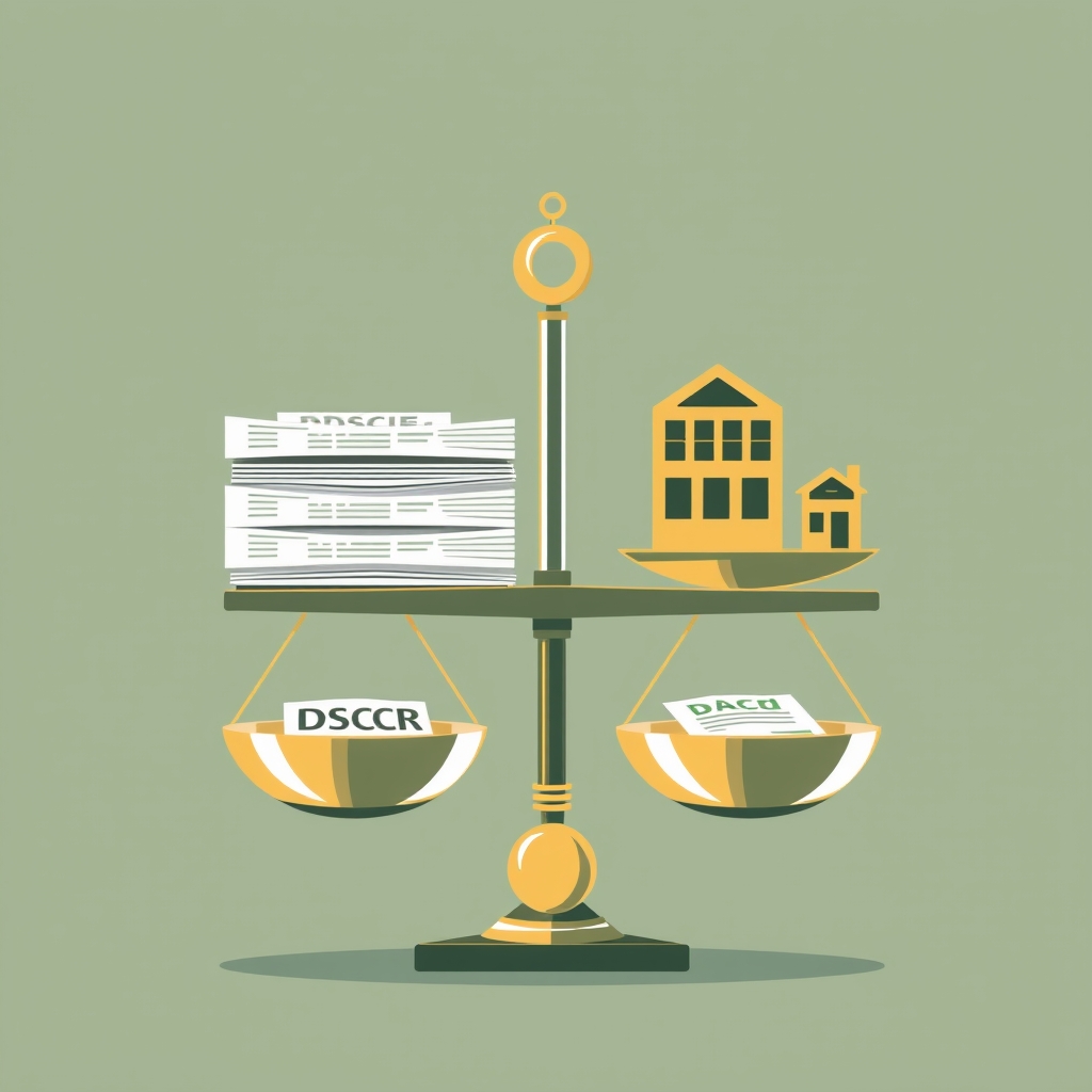 A balance scale weighing DSCR loan documents against hard money loan documents.