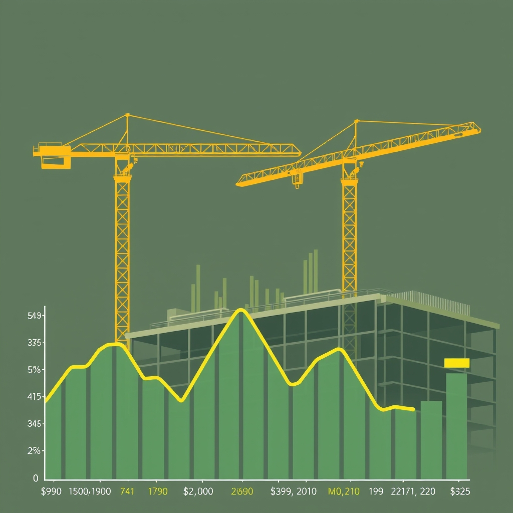 A construction site overlaid with interest payment graphs, illustrating interest reserves.