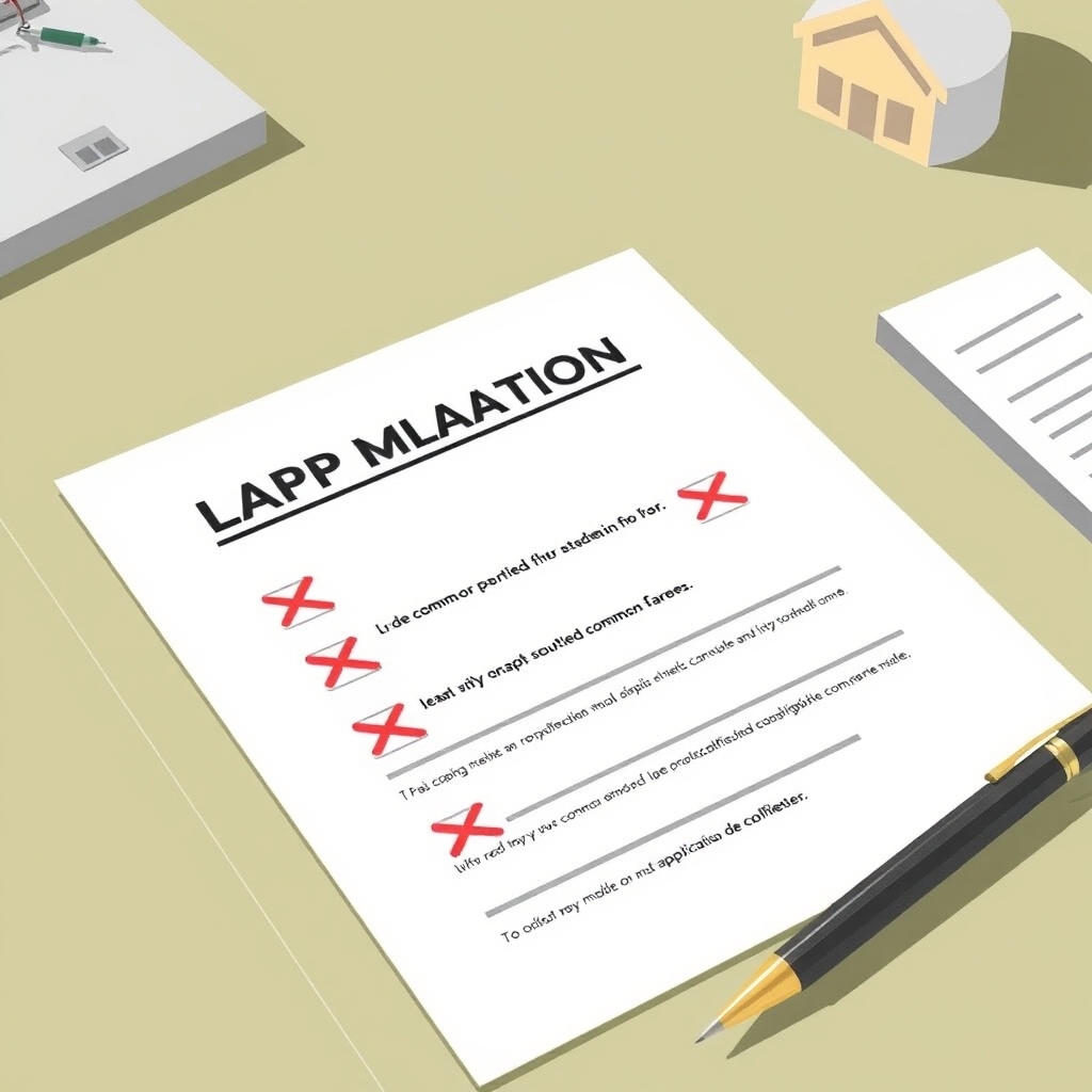 A loan application form marked with red X marks indicating common errors borrowers make.