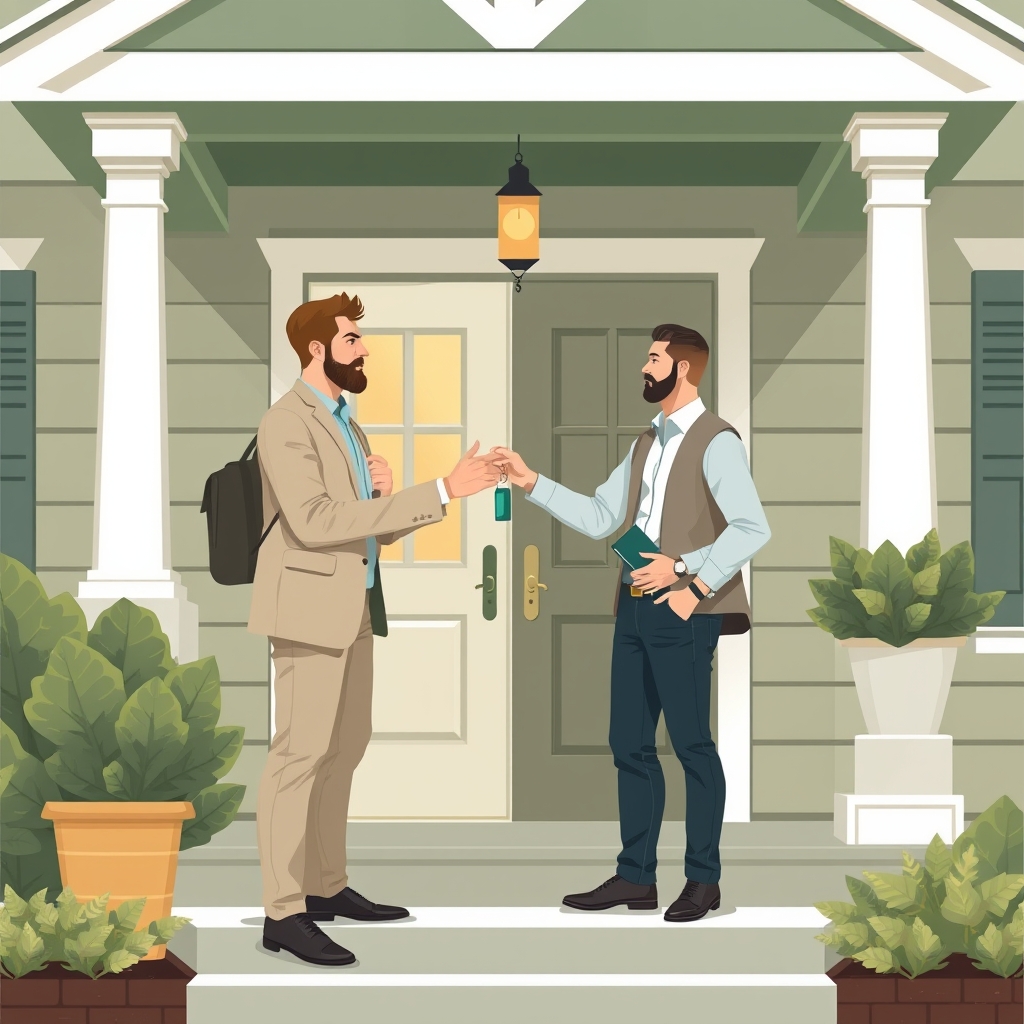 An investor receiving keys directly from a seller, symbolizing an off-market real estate deal.