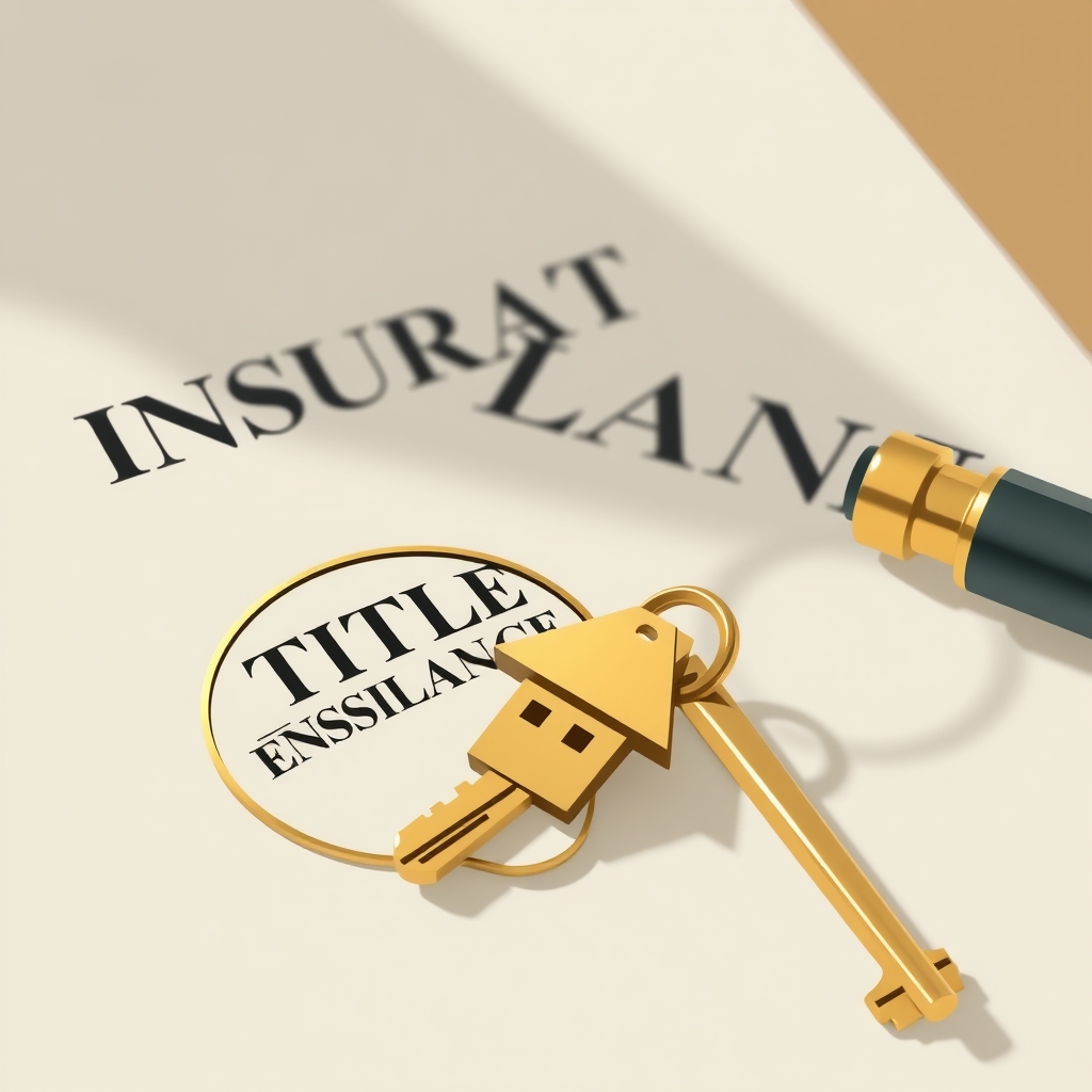 A legal document with a title insurance seal and a house key, symbolizing protected ownership.